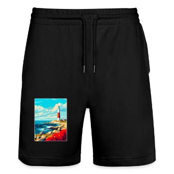 Portland Bill Angleterre Royaume-Uni Affiche de voyage Souvenir - Short de jogging bio TRAINER Stanley/Stella unisexe - noir - Devant - Nik (191cm) & Marisol (170cm)