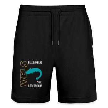 Angeln Waller fischen Sportfischen auf Wels - Stanley/Stella Unisex Bio Joggingshorts Trainer  - Schwarz - Vorne - Nik (191cm) & Marisol (170cm)