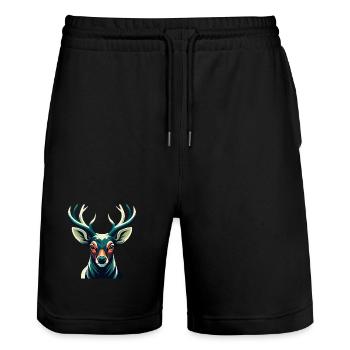 Hirsch Cartoon Figur Buntes Haustier Tier - Stanley/Stella Unisex Bio Joggingshorts Trainer  - Schwarz - Vorne - Nik (191cm) & Marisol (170cm)