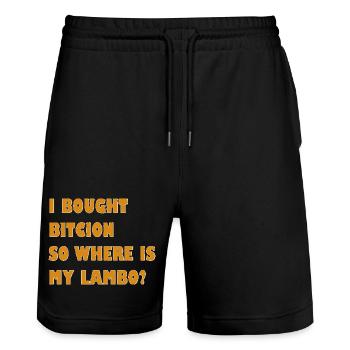 Krypto Meme: Wo ist mein Lambo? - Stanley/Stella Unisex Bio Joggingshorts Trainer  - Schwarz - Vorne - Nik (191cm) & Marisol (170cm)