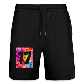 NO. 17 NUMBER 17 COLORFUL 17TH BIRTHDAY - Stanley/Stella Trainer Unisex Organic Jogging Shorts - black - Front - Nik (191cm) & Marisol (170cm)