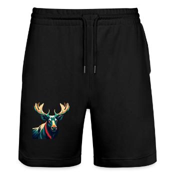 Elch Zeichentrickfigur Buntes Haustier Tier - Stanley/Stella Unisex Bio Joggingshorts Trainer  - Schwarz - Vorne - Nik (191cm) & Marisol (170cm)