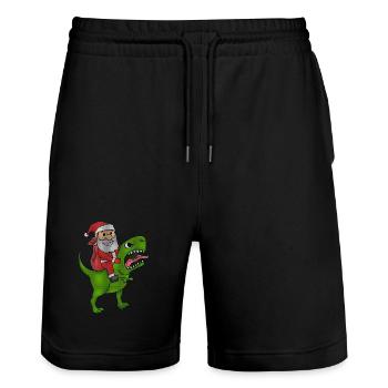Weihnachten Dinosaurier Ugly Christmas Effekt - Stanley/Stella Unisex Bio Joggingshorts Trainer  - Schwarz - Vorne - Nik (191cm) & Marisol (170cm)