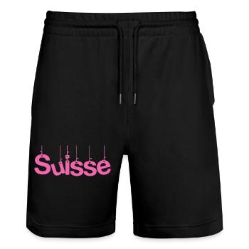 SUISSE. PAYS. GENEVE. SUISSE. HUMOUR - Short de jogging bio TRAINER Stanley/Stella unisexe - noir - Devant - Nik (191cm) & Marisol (170cm)