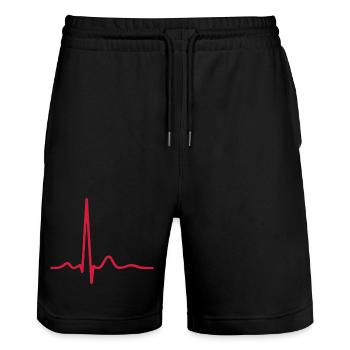 Herzschlag-EKG-Linie Medizinischer Pulswellen-Ikon-Vektor - Stanley/Stella Unisex Bio Joggingshorts Trainer  - Schwarz - Vorne - Nik (191cm) & Marisol (170cm)