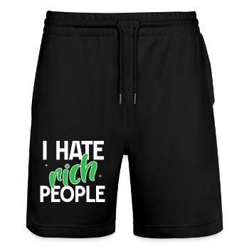 Rich Saying Money Irony - Stanley/Stella Trainer Unisex Organic Jogging Shorts - black - Front - Nik (191cm) & Marisol (170cm)