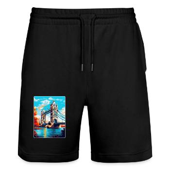 Tower Bridge England Uk Reise Poster Souvenir WPA - Stanley/Stella Unisex Bio Joggingshorts Trainer  - Schwarz - Vorne - Nik (191cm) & Marisol (170cm)