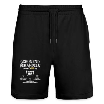 85. Geburtstag Schonend Behandeln 85 VIP ist 85 - Stanley/Stella Unisex Bio Joggingshorts Trainer  - Schwarz - Vorne - Nik (191cm) & Marisol (170cm)