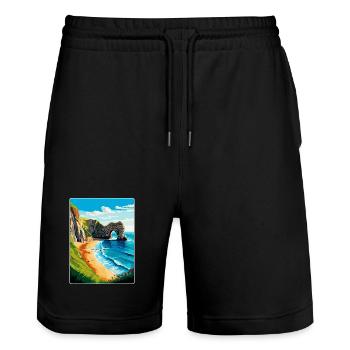 Durdle Door England Uk Reise Poster Souvenir WPA - Stanley/Stella Unisex Bio Joggingshorts Trainer  - Schwarz - Vorne - Nik (191cm) & Marisol (170cm)