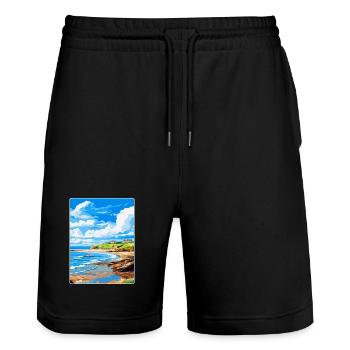 Bude Cornwall, England, Vereinigtes Königreich, Reiseposter, Souvenir - Stanley/Stella Unisex Bio Joggingshorts Trainer  - Schwarz - Vorne - Nik (191cm) & Marisol (170cm)