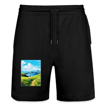 Isle Of Canna Schottland Großbritannien Reise Poster Souvenir - Stanley/Stella Unisex Bio Joggingshorts Trainer  - Schwarz - Vorne - Nik (191cm) & Marisol (170cm)