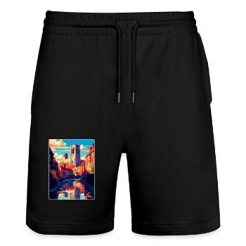 Durham England Uk Vintage Reiseposter Souvenir - Stanley/Stella Unisex Bio Joggingshorts Trainer  - Schwarz - Vorne - Nik (191cm) & Marisol (170cm)