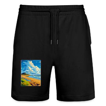 Northumberland Coast Anob Affiche de voyage souvenir - Short de jogging bio TRAINER Stanley/Stella unisexe - noir - Devant - Nik (191cm) & Marisol (170cm)