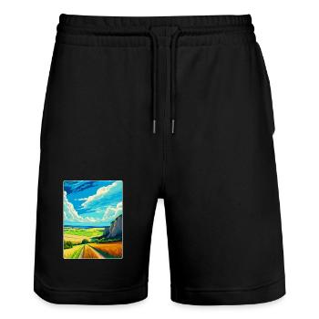 Affiche de voyage souvenir du parc national des South Downs - Short de jogging bio TRAINER Stanley/Stella unisexe - noir - Devant - Nik (191cm) & Marisol (170cm)