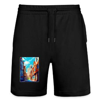 York Angleterre Royaume-Uni Affiche de voyage vintage Souvenir WPA - Short de jogging bio TRAINER Stanley/Stella unisexe - noir - Devant - Nik (191cm) & Marisol (170cm)