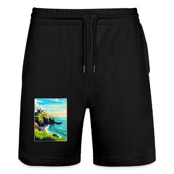 Dunluce Castle Irland Uk Vintage Reiseplakat - Stanley/Stella Unisex Bio Joggingshorts Trainer  - Schwarz - Vorne - Nik (191cm) & Marisol (170cm)