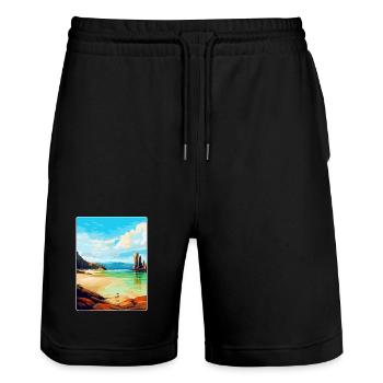 Isle Of Lewis Schottland Vereinigtes Königreich Vintage Reiseposter - Stanley/Stella Unisex Bio Joggingshorts Trainer  - Schwarz - Vorne - Nik (191cm) & Marisol (170cm)