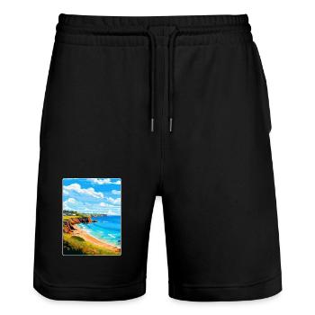 St Brelades Bay Jersey Vintage Reiseposter WPA - Stanley/Stella Unisex Bio Joggingshorts Trainer  - Schwarz - Vorne - Nik (191cm) & Marisol (170cm)