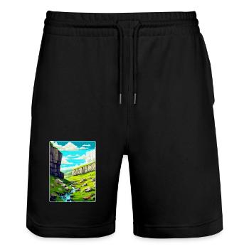 Malham Cove England Uk Vintage Reiseposter WPA - Stanley/Stella Unisex Bio Joggingshorts Trainer  - Schwarz - Vorne - Nik (191cm) & Marisol (170cm)