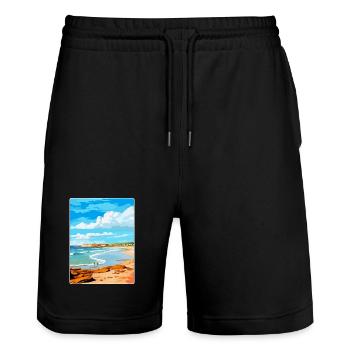 Porthcawl Bay Uk Affiche de voyage vintage souvenir - Short de jogging bio TRAINER Stanley/Stella unisexe - noir - Devant - Nik (191cm) & Marisol (170cm)