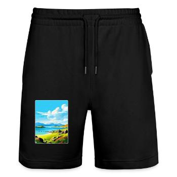 Île de Jura Écosse Royaume-Uni Affiche de voyage vintage WPA - Short de jogging bio TRAINER Stanley/Stella unisexe - noir - Devant - Nik (191cm) & Marisol (170cm)