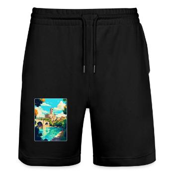 Avignon Frankreich Vintage Reiseplakat Souvenir WPA - Stanley/Stella Unisex Bio Joggingshorts Trainer  - Schwarz - Vorne - Nik (191cm) & Marisol (170cm)