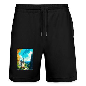 Baden Baden Deutschland Vintage Reiseplakat Souvenir - Stanley/Stella Unisex Bio Joggingshorts Trainer  - Schwarz - Vorne - Nik (191cm) & Marisol (170cm)