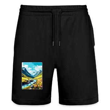 Hohe Tauern Österreich Vintage Reiseplakat Souvenir - Stanley/Stella Unisex Bio Joggingshorts Trainer  - Schwarz - Vorne - Nik (191cm) & Marisol (170cm)