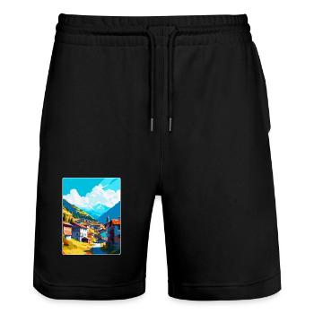 Artvin Türkei Vintage Reiseposter WPA Souvenir - Stanley/Stella Unisex Bio Joggingshorts Trainer  - Schwarz - Vorne - Nik (191cm) & Marisol (170cm)