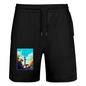 Dortmund Deutschland Vintage Reiseplakat Souvenir - Stanley/Stella Unisex Bio Joggingshorts Trainer  - Schwarz - Vorne - Nik (191cm) & Marisol (170cm)