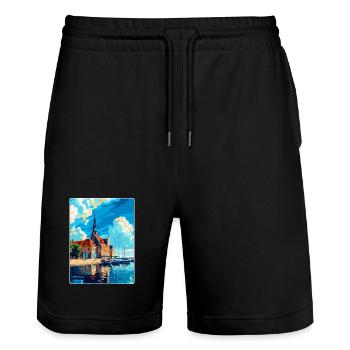 Rostock Allemagne Affiche de voyage vintage Souvenir WPA - Short de jogging bio TRAINER Stanley/Stella unisexe - noir - Devant - Nik (191cm) & Marisol (170cm)