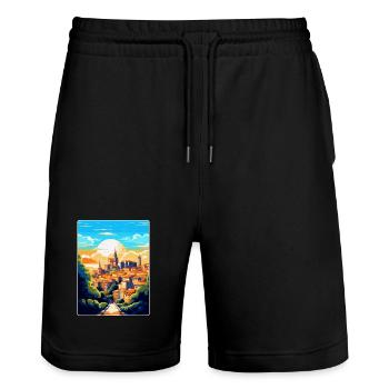 Toledo Spanien Vintage Reiseposter WPA Souvenir - Stanley/Stella Unisex Bio Joggingshorts Trainer  - Schwarz - Vorne - Nik (191cm) & Marisol (170cm)
