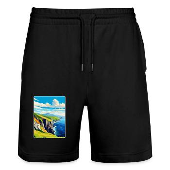 Slieve League Irlande Royaume-Uni Affiche de voyage vintage WPA - Short de jogging bio TRAINER Stanley/Stella unisexe - noir - Devant - Nik (191cm) & Marisol (170cm)