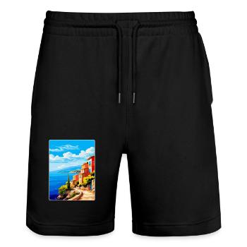 Korfu Griechenland Vintage Reiseplakat WPA Souvenir - Stanley/Stella Unisex Bio Joggingshorts Trainer  - Schwarz - Vorne - Nik (191cm) & Marisol (170cm)