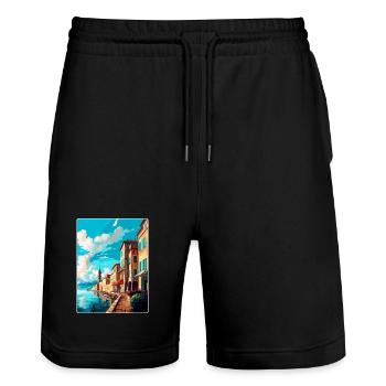 Bayonne France Affiche de voyage vintage Souvenir WPA - Short de jogging bio TRAINER Stanley/Stella unisexe - noir - Devant - Nik (191cm) & Marisol (170cm)