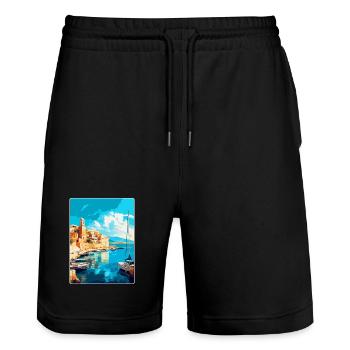 Héraklion Grèce Affiche de voyage vintage souvenir - Short de jogging bio TRAINER Stanley/Stella unisexe - noir - Devant - Nik (191cm) & Marisol (170cm)