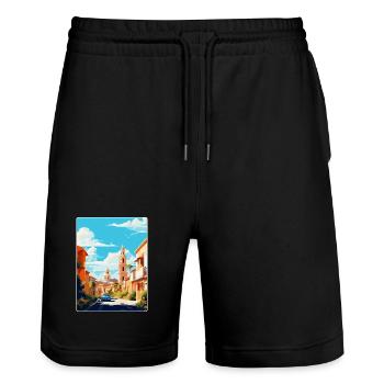 Córdoba Spanien Vintage Reiseplakat WPA Souvenir - Stanley/Stella Unisex Bio Joggingshorts Trainer  - Schwarz - Vorne - Nik (191cm) & Marisol (170cm)