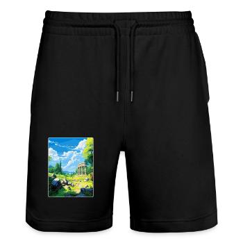 Ancient Olympi Greece Vintage Travel Poster WPA - Stanley/Stella Trainer Unisex Organic Jogging Shorts - black - Front - Nik (191cm) & Marisol (170cm)