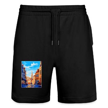 Brüssel Belgien Vintage Reiseplakat Souvenir - Stanley/Stella Unisex Bio Joggingshorts Trainer  - Schwarz - Vorne - Nik (191cm) & Marisol (170cm)