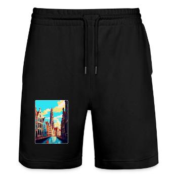 Anvers Belgique Affiche de voyage vintage Souvenir WPA - Short de jogging bio TRAINER Stanley/Stella unisexe - noir - Devant - Nik (191cm) & Marisol (170cm)