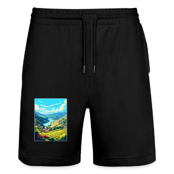 Douro-Tal Portugal Vintage Reiseposter WPA - Stanley/Stella Unisex Bio Joggingshorts Trainer  - Schwarz - Vorne - Nik (191cm) & Marisol (170cm)