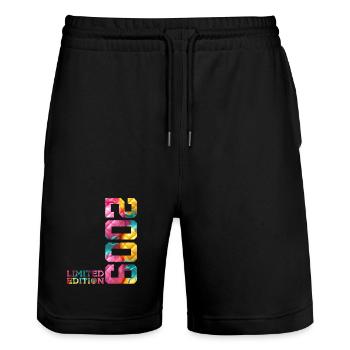 17TH BIRTHDAY LIMITED EDITION 2009 - Stanley/Stella Trainer Unisex Organic Jogging Shorts - black - Front - Nik (191cm) & Marisol (170cm)