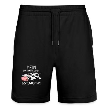 Offizielles Schlafshirt Kuh - Stanley/Stella Unisex Bio Joggingshorts Trainer  - Schwarz - Vorne - Nik (191cm) & Marisol (170cm)