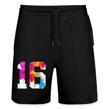 NUMÉRO COLORÉ 16 COLORÉ 16E ANNIVERSAIRE - Short de jogging bio TRAINER Stanley/Stella unisexe - noir - Devant - Nik (191cm) & Marisol (170cm)