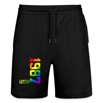 FIERTÉ QUEER IREN-CIEL 39E ANNIVERSAIRE DE L’ENVERGURE LGBTQ 1987 - Short de jogging bio TRAINER Stanley/Stella unisexe - noir - Devant - Nik (191cm) & Marisol (170cm)