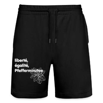 Liberté Egalité Pfefferminztee - Stanley/Stella Unisex Bio Joggingshorts Trainer  - Schwarz - Vorne - Nik (191cm) & Marisol (170cm)