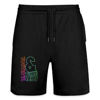 Youthful & Timeless - Stanley/Stella Trainer Unisex Organic Jogging Shorts - black - Front - Nik (191cm) & Marisol (170cm)