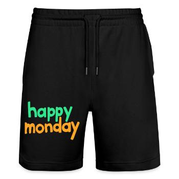 happy monday - Stanley/Stella Trainer Unisex Organic Jogging Shorts - black - Front - Nik (191cm) & Marisol (170cm)