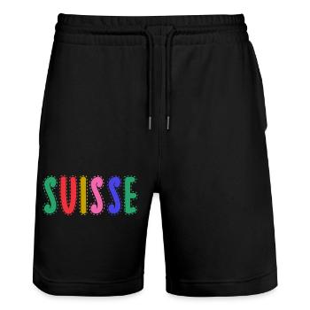 SUISSE. PAYS - Short de jogging bio TRAINER Stanley/Stella unisexe - noir - Devant - Nik (191cm) & Marisol (170cm)