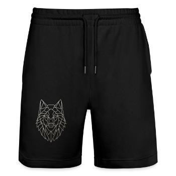 Geometrischer Wolfskopf - Stanley/Stella Unisex Bio Joggingshorts Trainer  - Schwarz - Vorne - Nik (191cm) & Marisol (170cm)